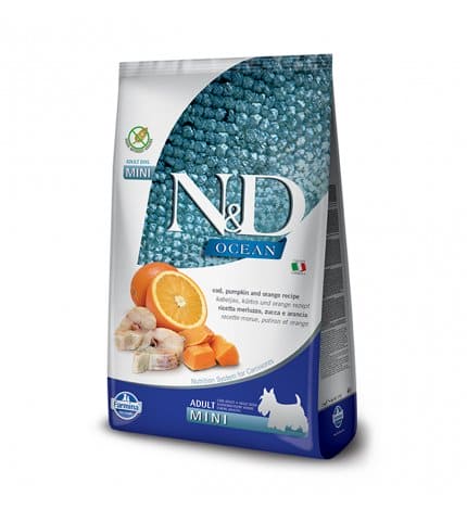 FARMINA N&D DELICIOUS GRAIN FREE OCEAN CANE ADULT MINI CON MERLUZZO ZUCCA E ARANCIA DA 800 GR