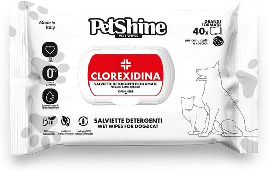 40 Salviette umide per igiene cane / gatto Clorexidina