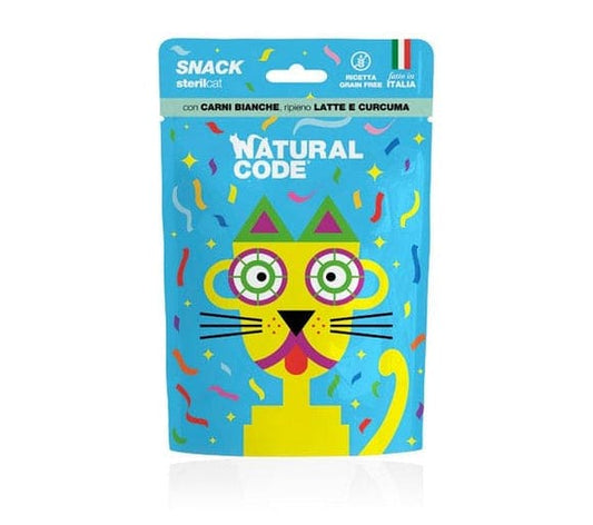 Natural Code Snack gatto Sterilizzato gusto carni bianche ripieno di latte e  curcuma