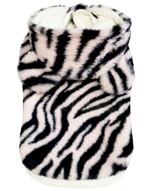 Felpa morbida in peluche felpata con cappuccio rimovibile modello Zebra Punk per cani, croci